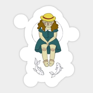 Girl at a fish pond Sticker